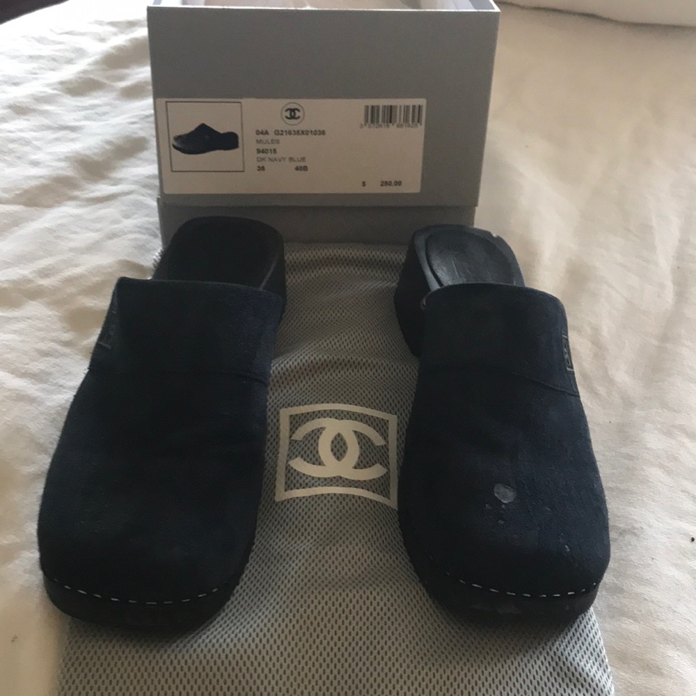 Chanel dark navy mules